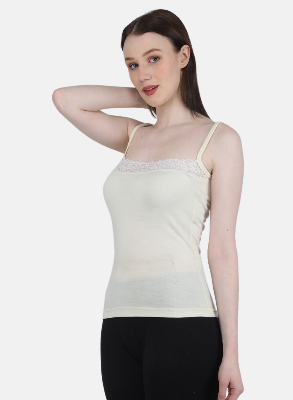 Women Cream Solid Thermal Vest