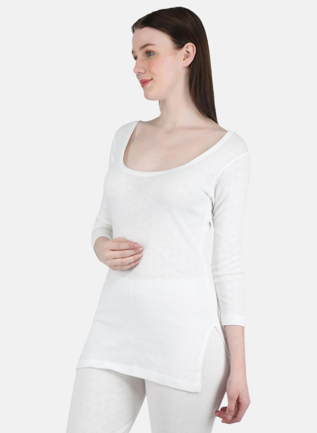 Women Off White Solid Thermal Vest