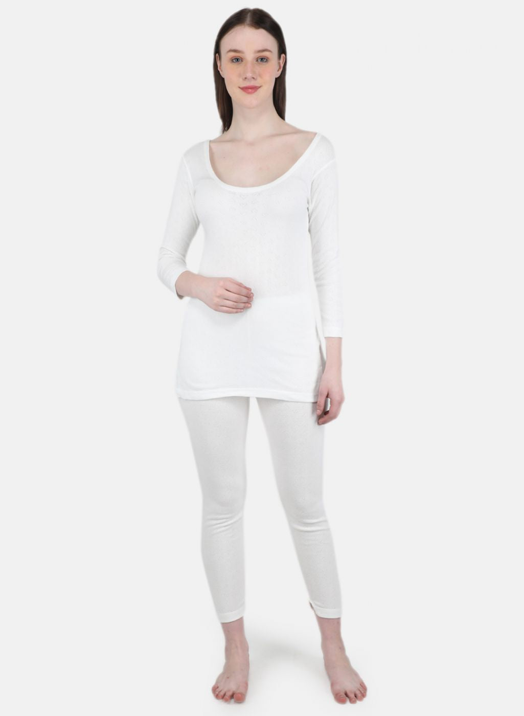Women Off White Solid Thermal Vest