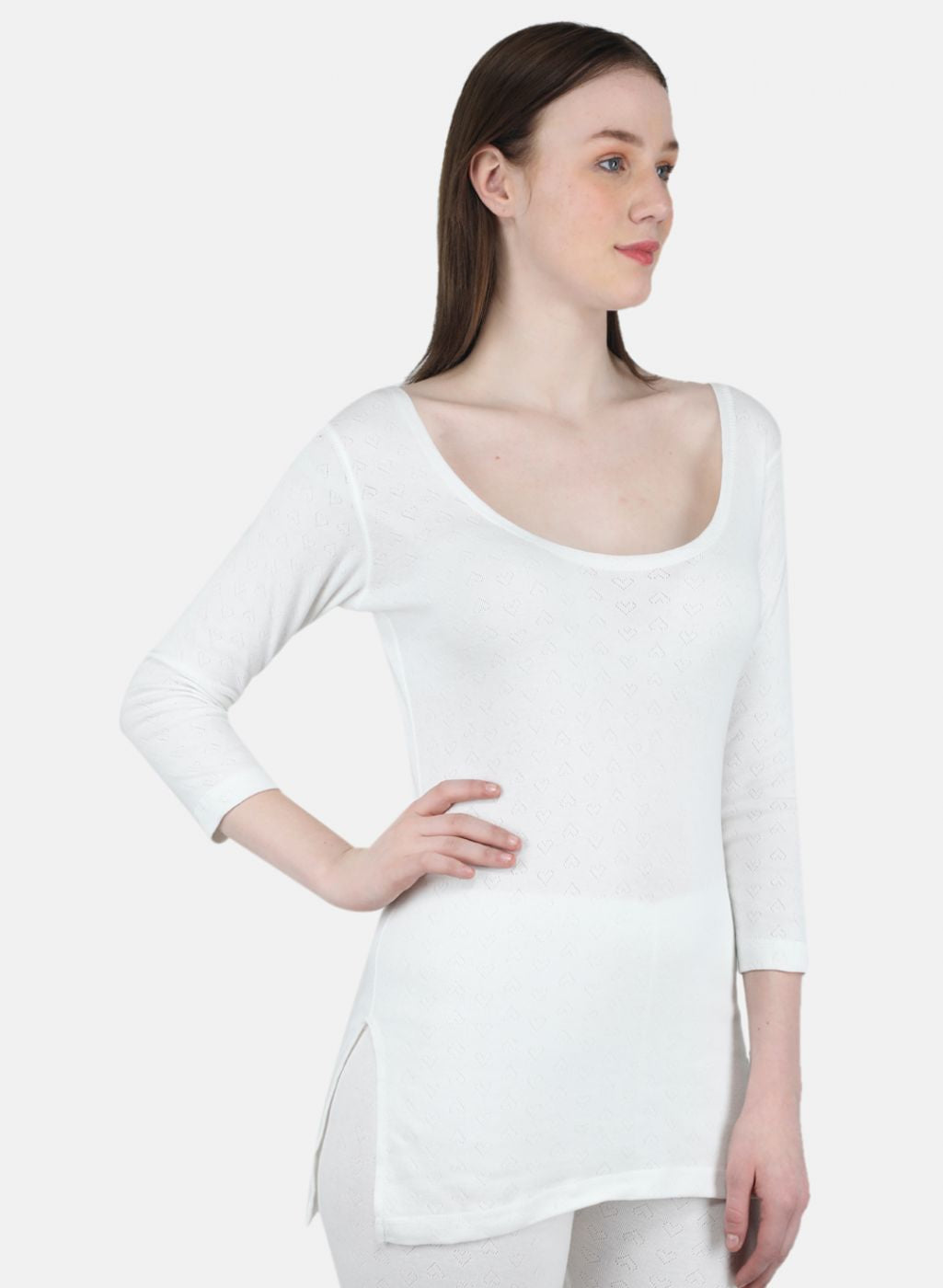 Women Off White Solid Thermal Vest