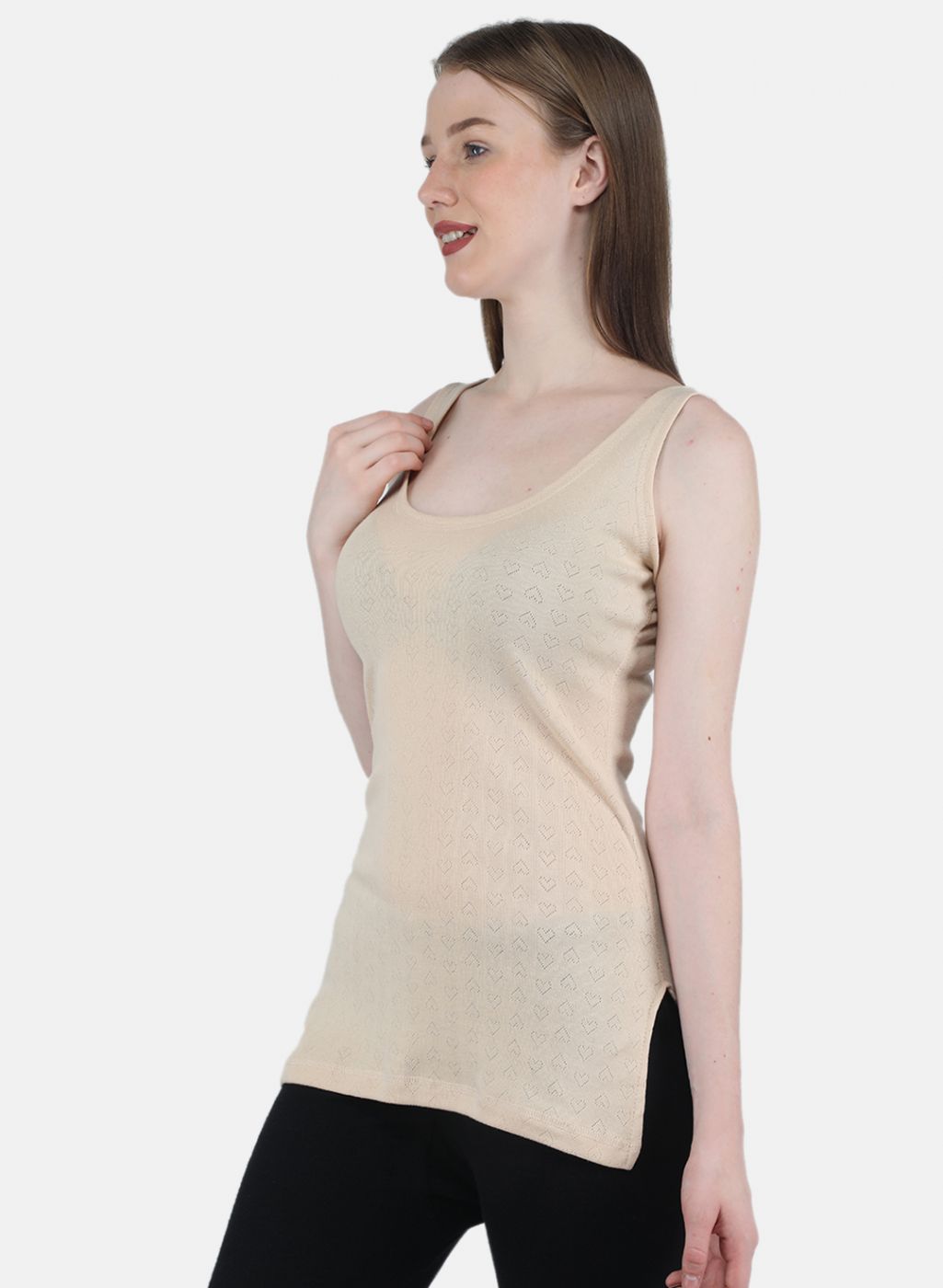 Women Beige Solid Thermal Vest