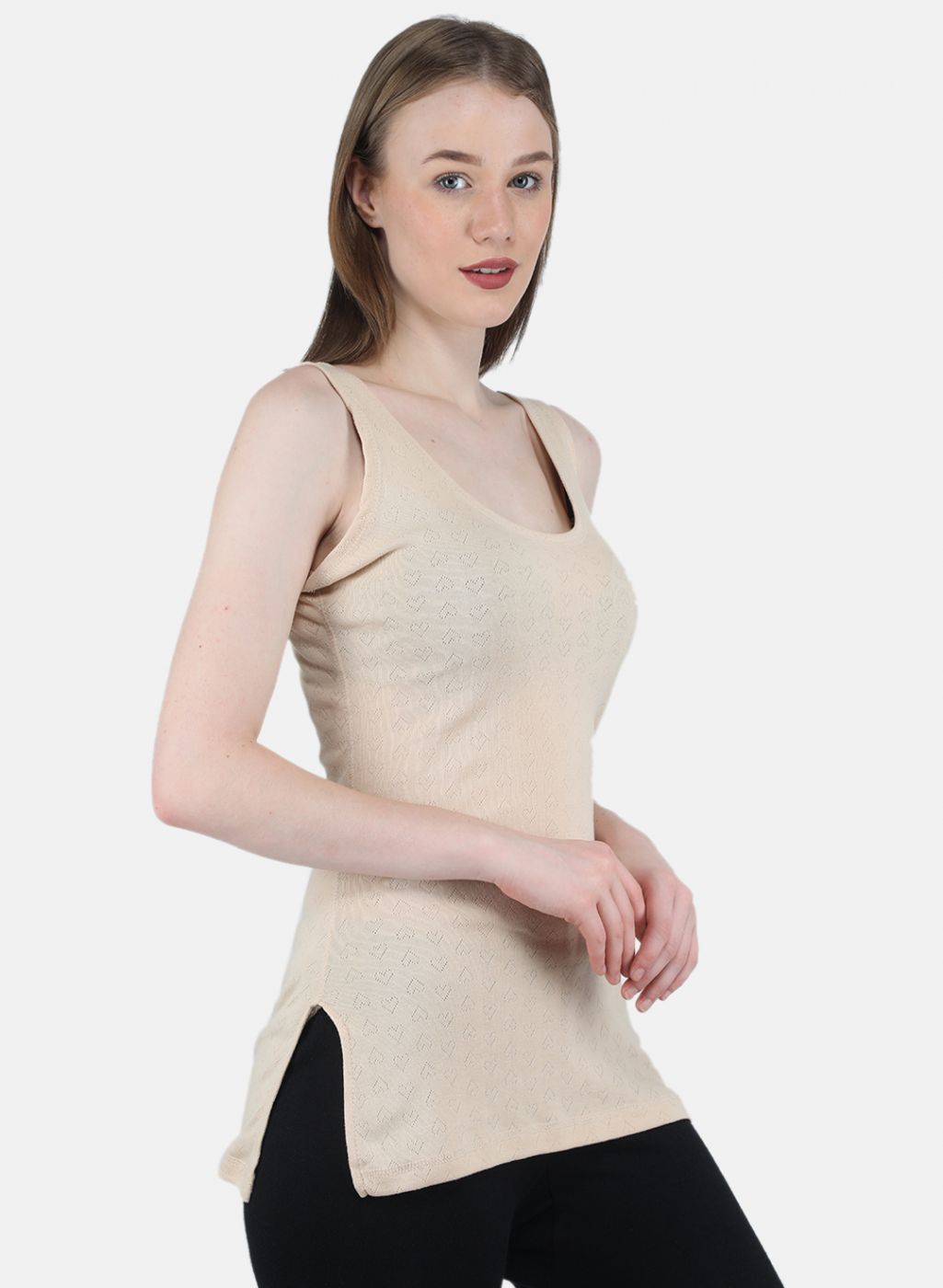 Women Beige Solid Thermal Vest