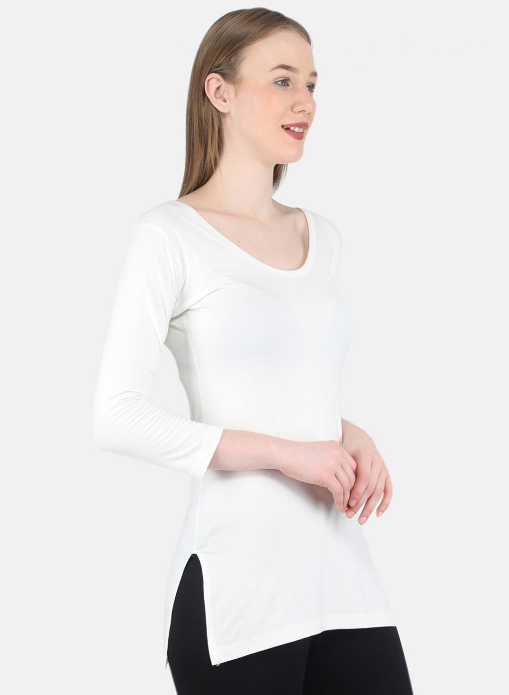 Women Off White Solid Thermal Vest