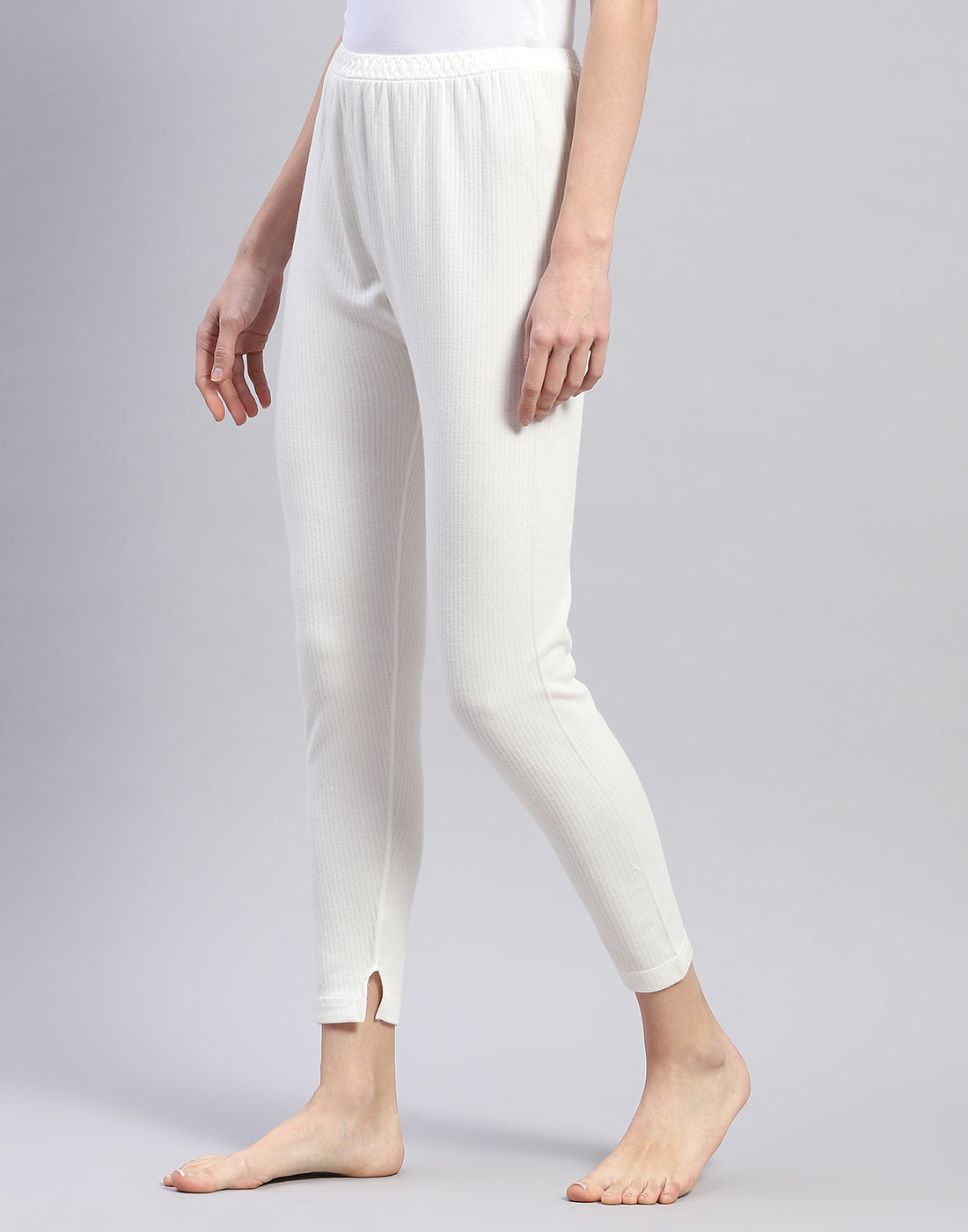 Women Off White Solid Thermal Lower