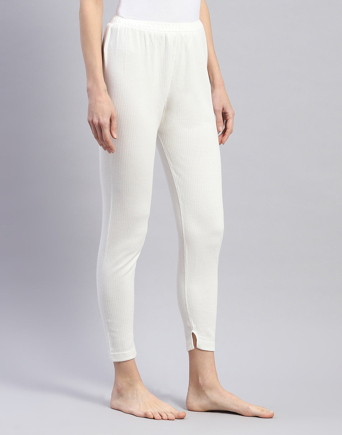 Women Off White Solid Thermal Lower