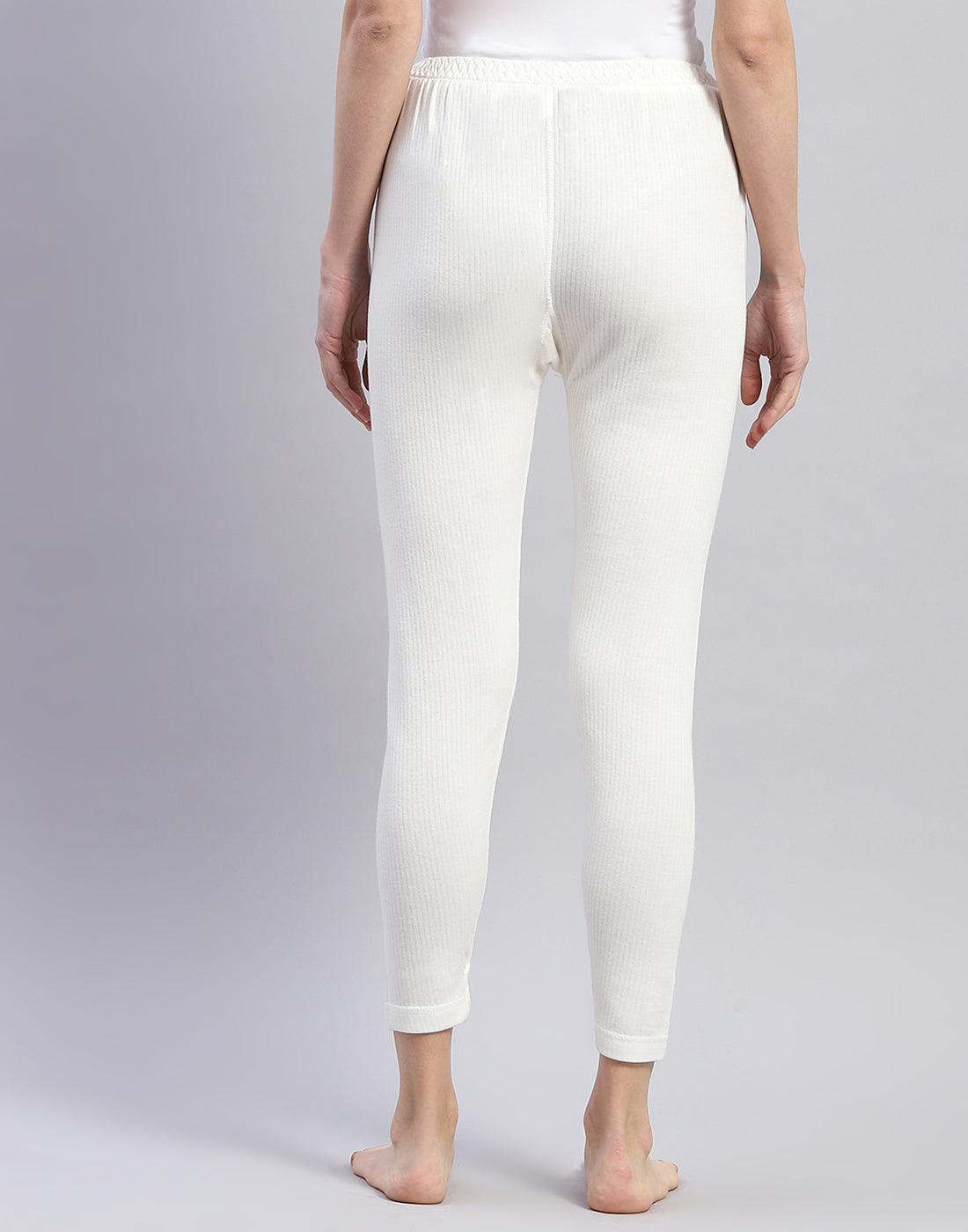 Women Off White Solid Thermal Lower