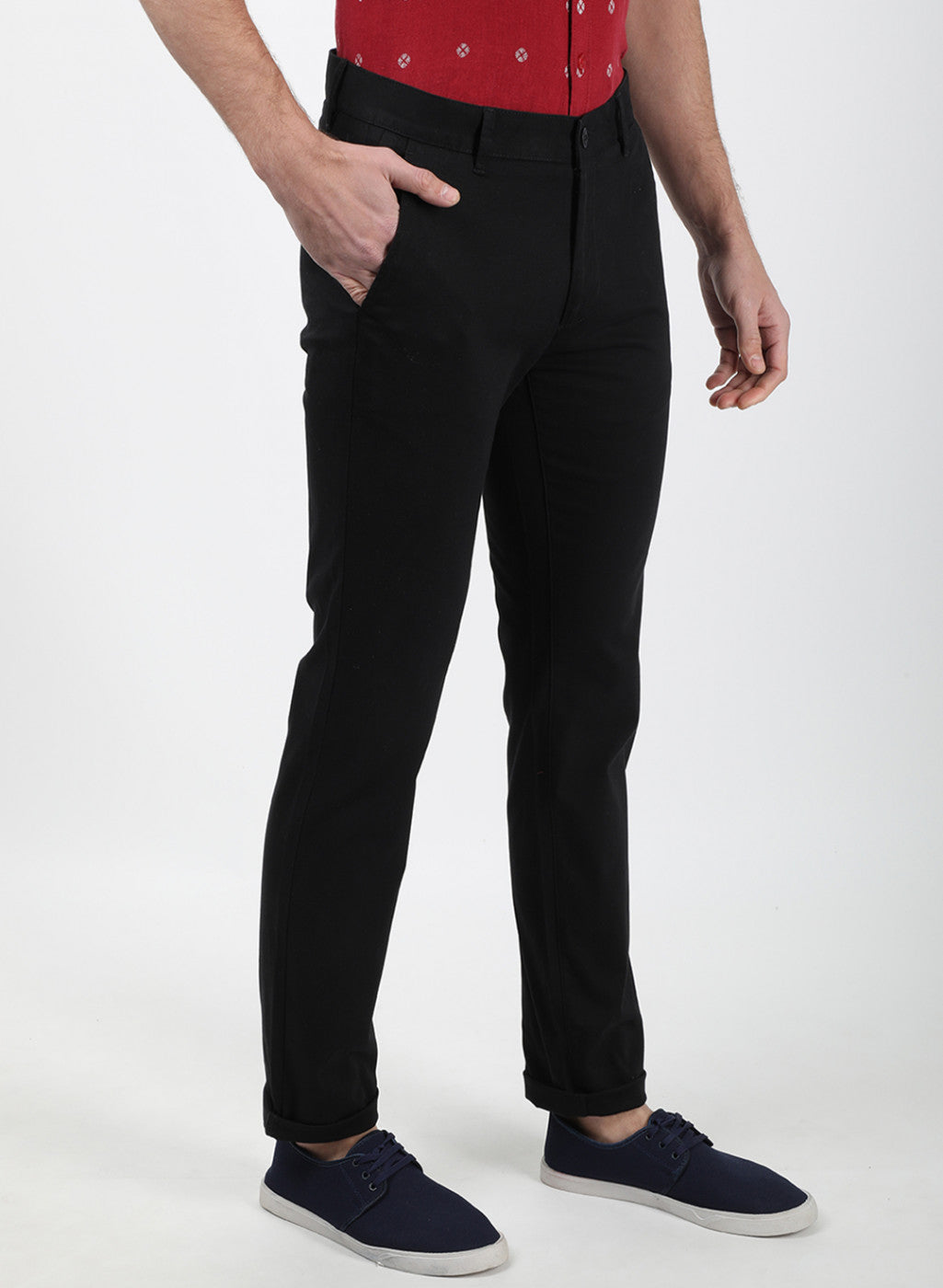 Men Black Plain Trousers