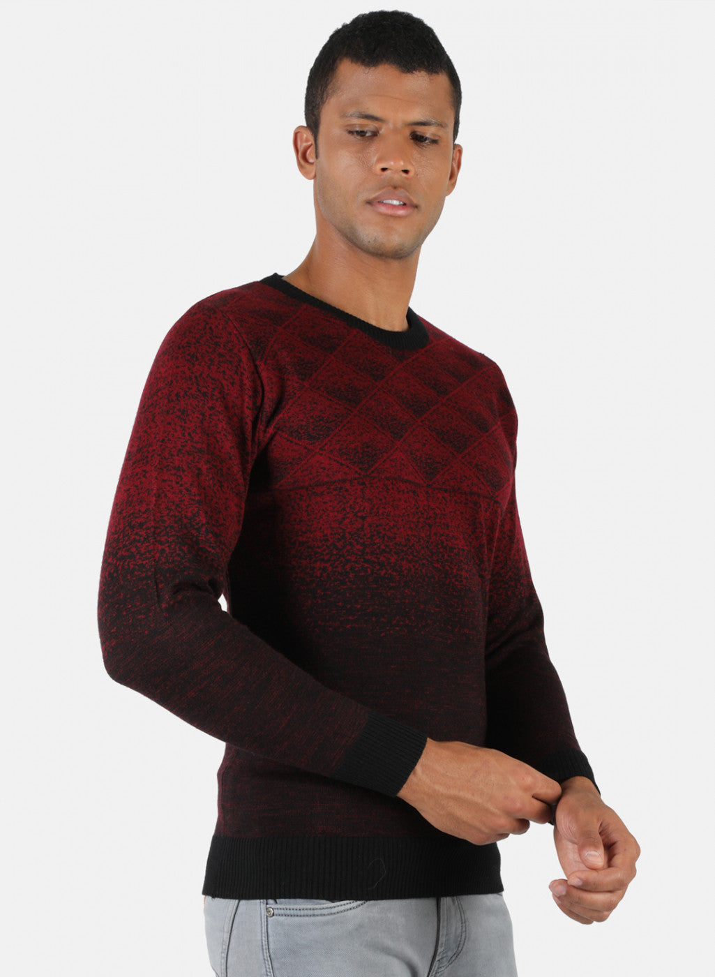 Men Maroon & Black Solid Pullover