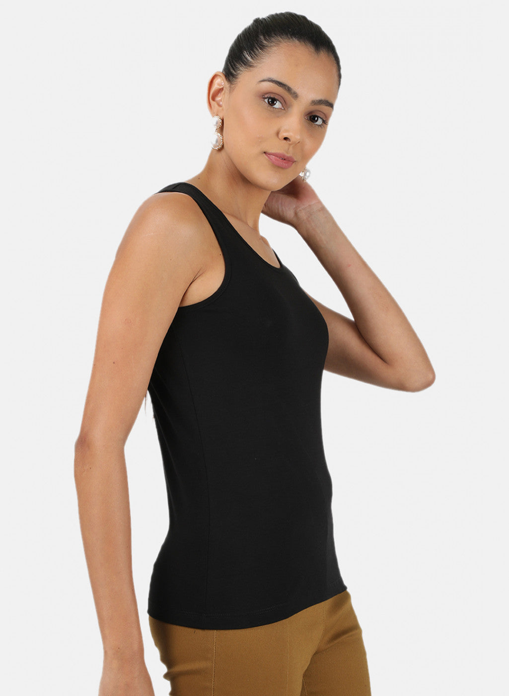 Womens Black Plain Spaghetti