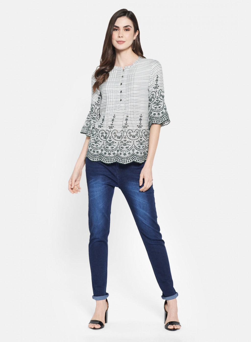 Womens Off White Embroidered Top