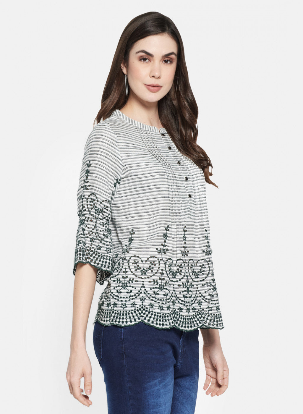 Womens Off White Embroidered Top