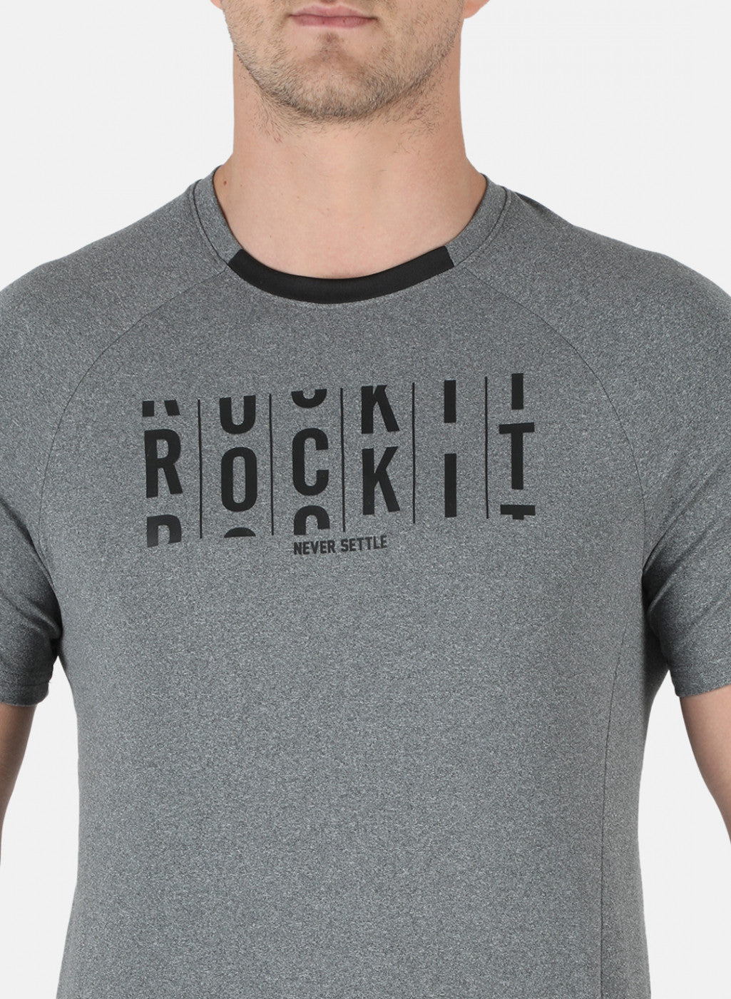 Rock.it Men Grey Self Design Round Neck T-Shirt