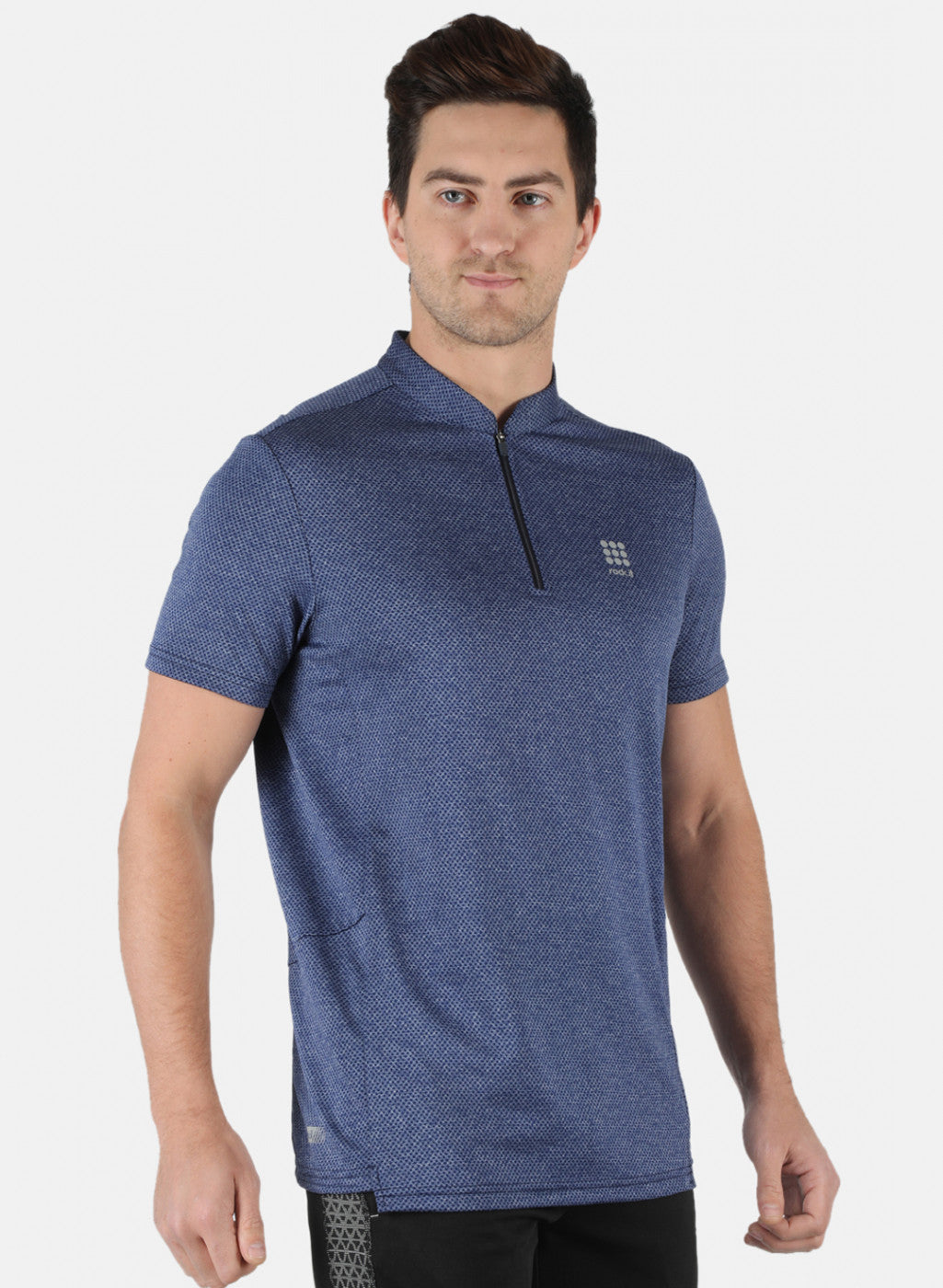 Rock.it Men Royal Blue Self Design Collar T-Shirt