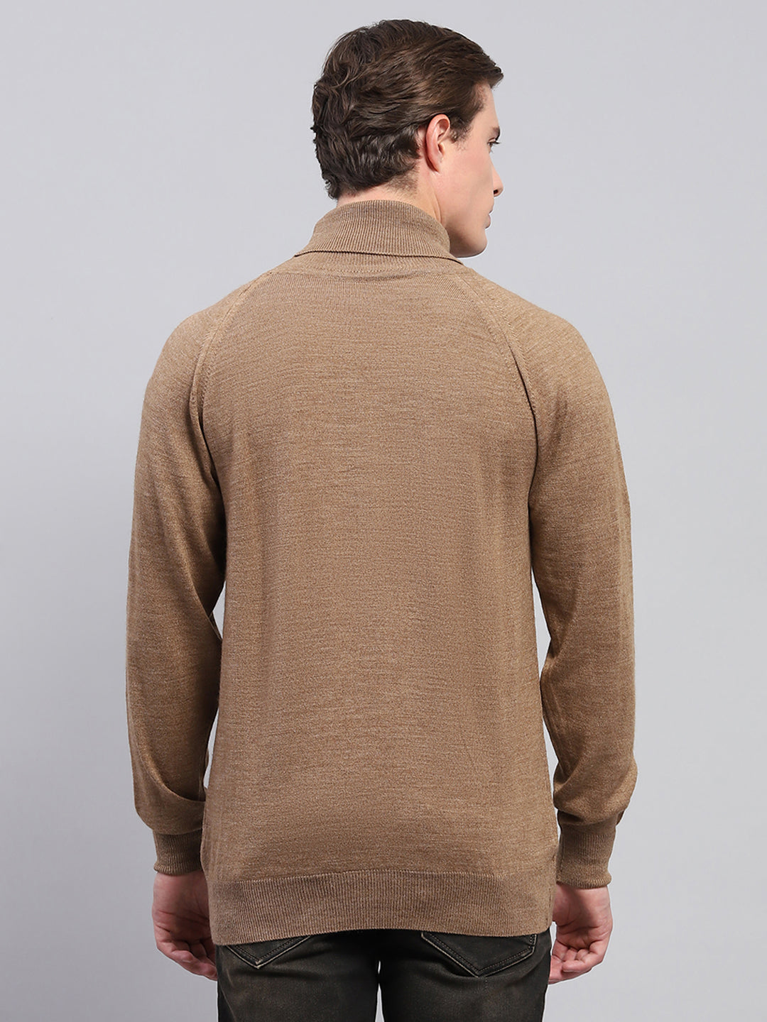 Men Brown Solid Turtle Neck Full Sleeve Pullover