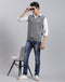 Men Grey Solid V Neck Sleeveless Sweater