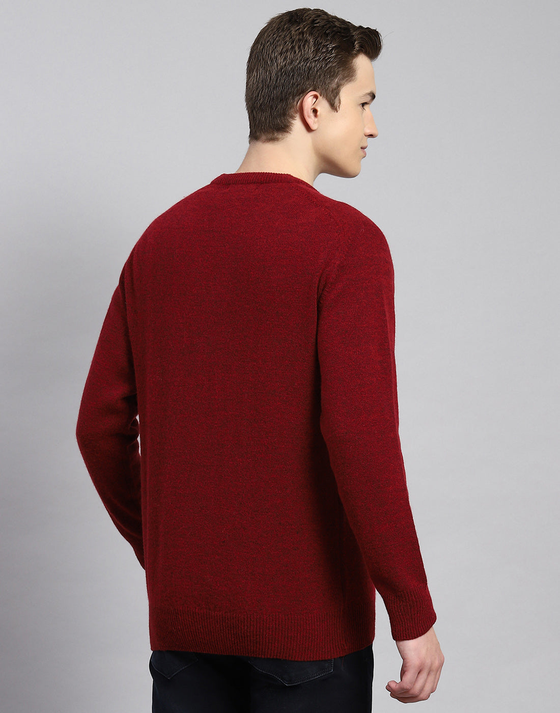Men Maroon Solid V Neck Full Sleeve Pullover