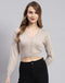 Women Beige Solid V Neck Full Sleeve Blouse