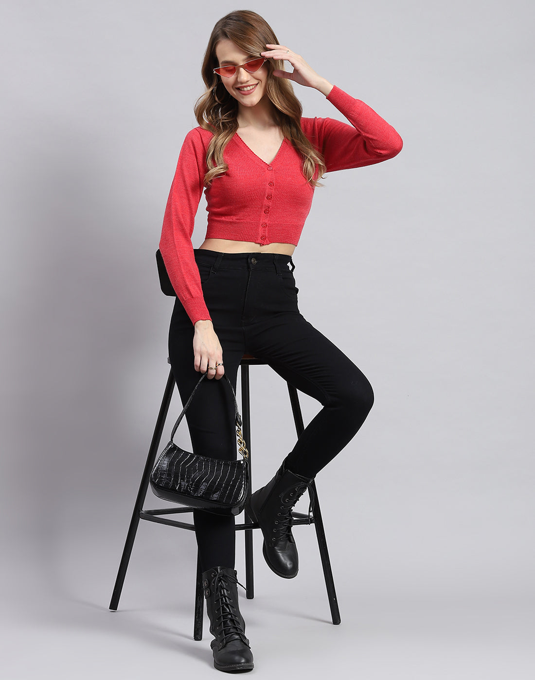 Women Pink Solid V Neck Full Sleeve Blouse