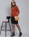 Women Rust Solid Round Neck Full Sleeve Cardigan