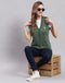 Women Green Solid V Neck Sleeveless Cardigan