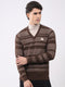 Men Brown Abstract V Neck Full Sleeve Pullover