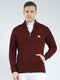 Men Maroon Solid Mock Neck Full Sleeve Pullover