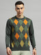 Luxuria Men Green Geometric Round Neck Full Sleeve Pullover