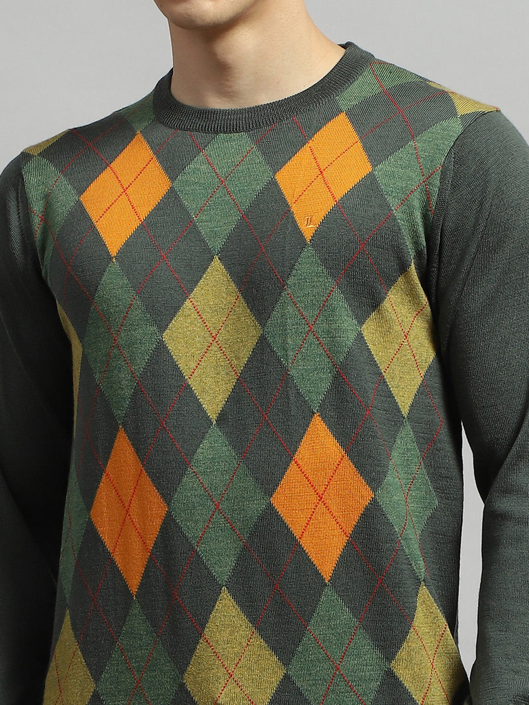 Luxuria Men Green Geometric Round Neck Full Sleeve Pullover