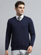 Luxuria Men Navy Blue Solid V Neck Full Sleeve Pullover