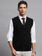 Men Black Solid V Neck Sleeveless Cardigan