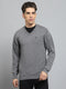 Men Grey Solid V Neck Full Sleeve Pullover