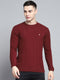 Men Maroon Solid Round Neck Full Sleeve Pullover