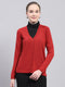 Women Maroon Solid V Neck Full Sleeve Cardigan