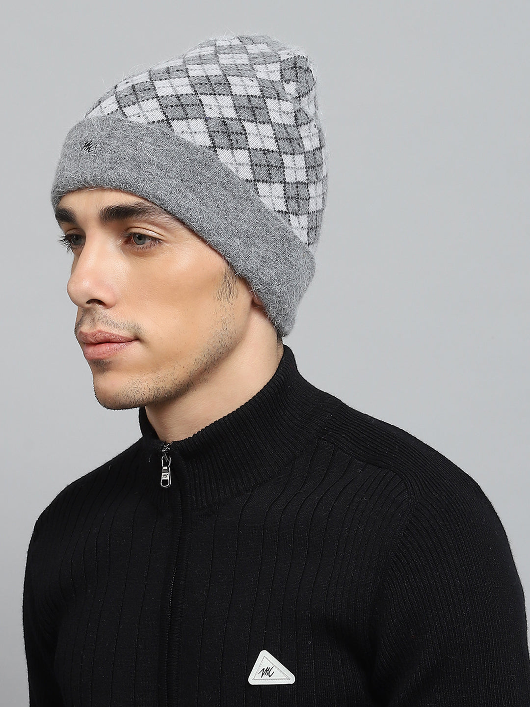 Men Grey Self Design Cap