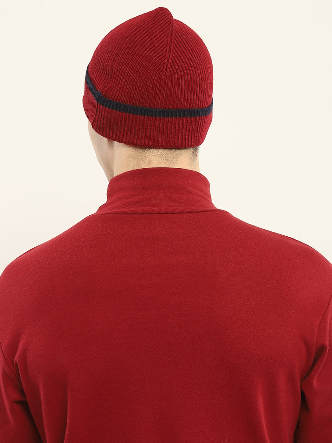 Men Maroon Self Design Cap