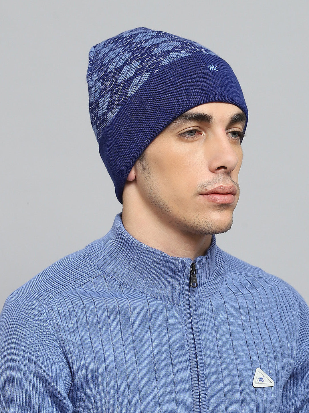 Men Blue Self Design Cap