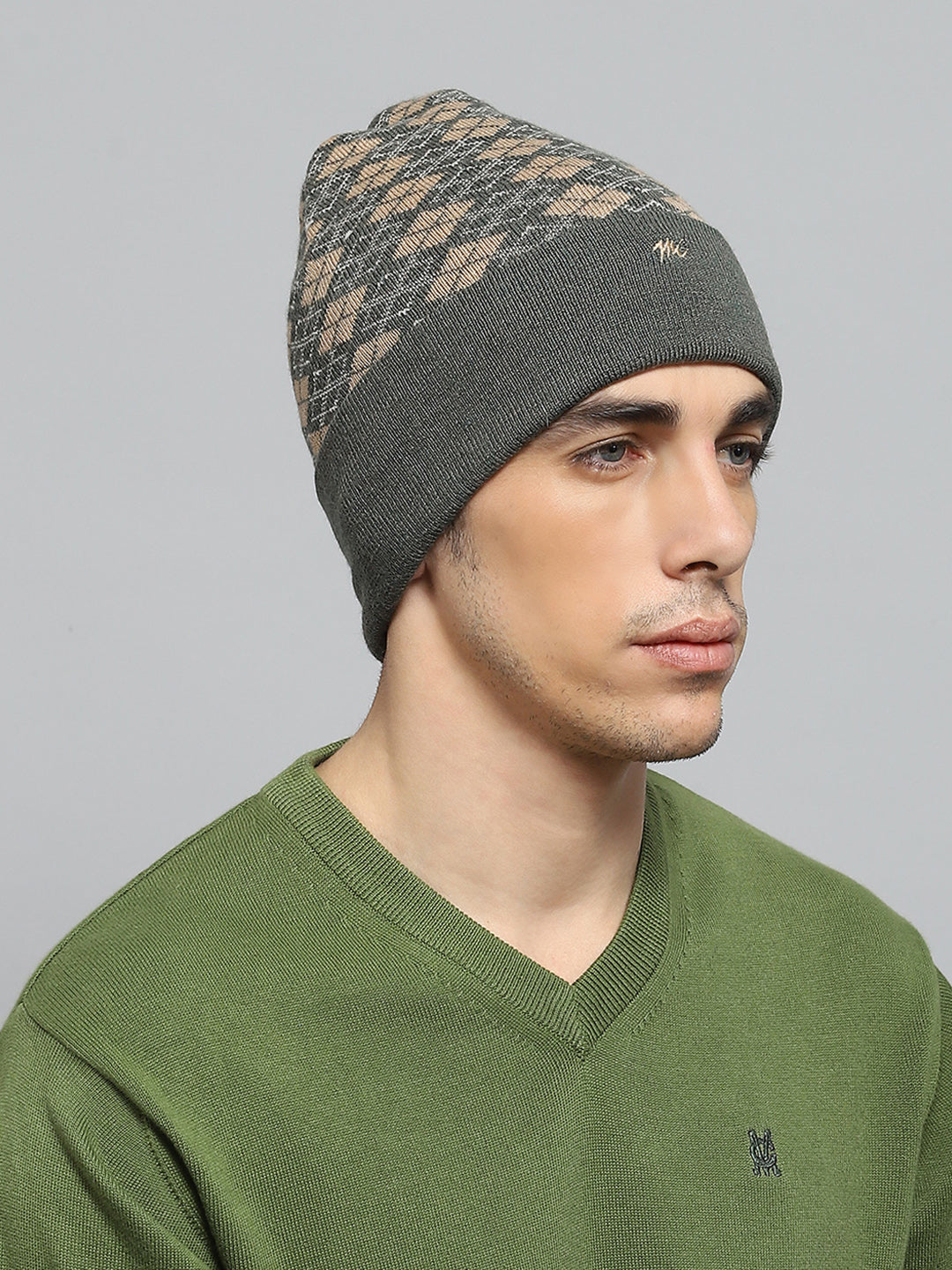 Men Green Self Design Cap
