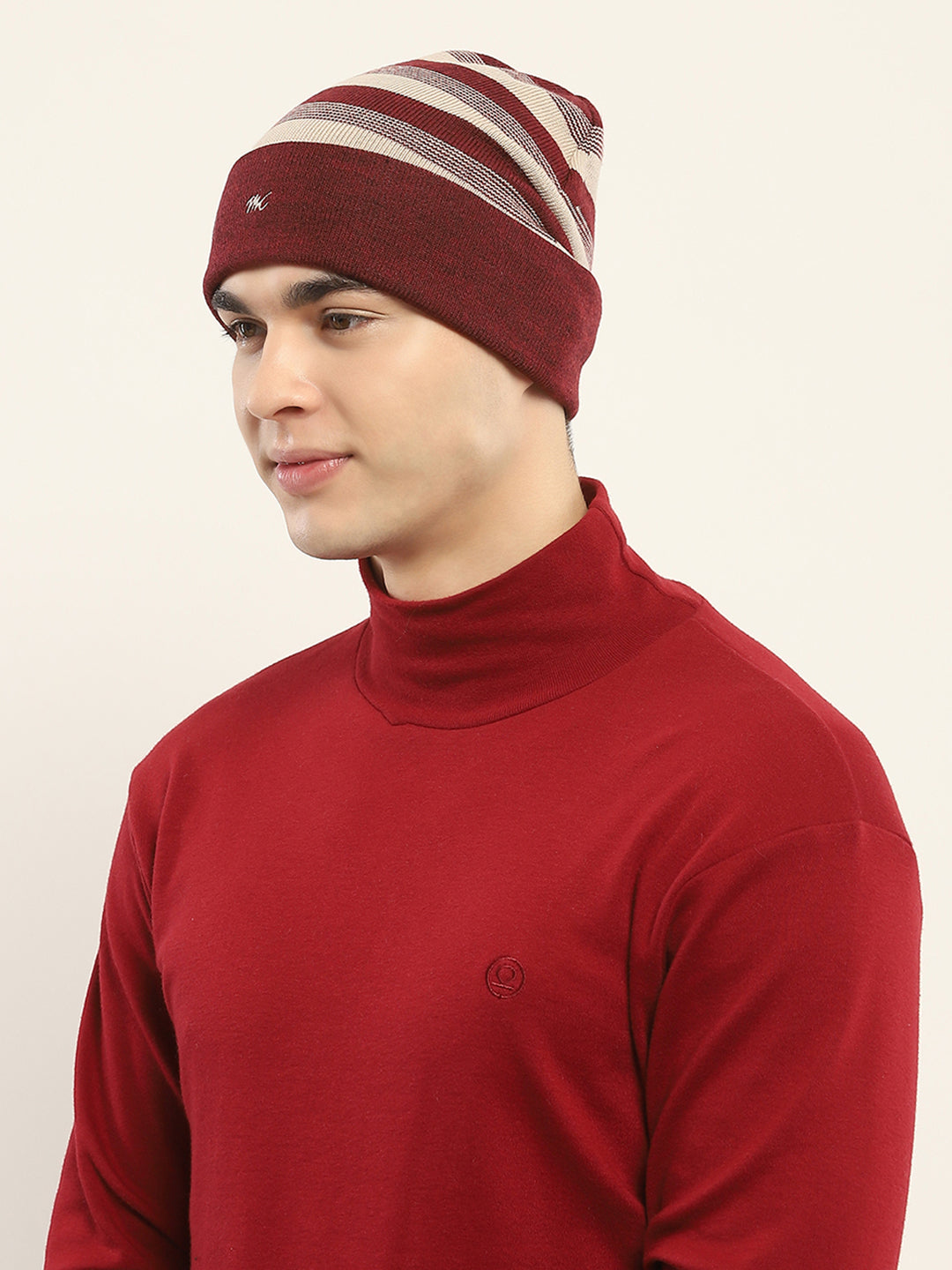 Men Maroon Self Design Cap