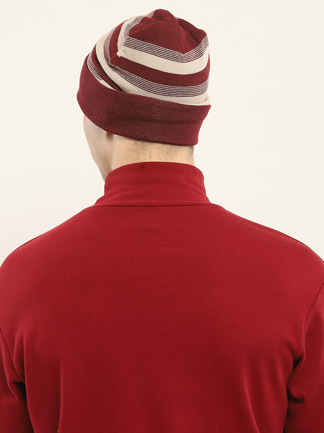 Men Maroon Self Design Cap