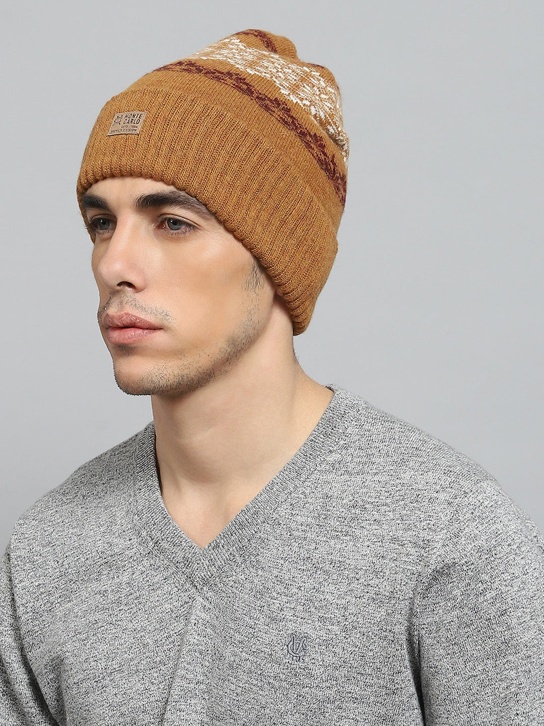 Men Rust Self Design Cap