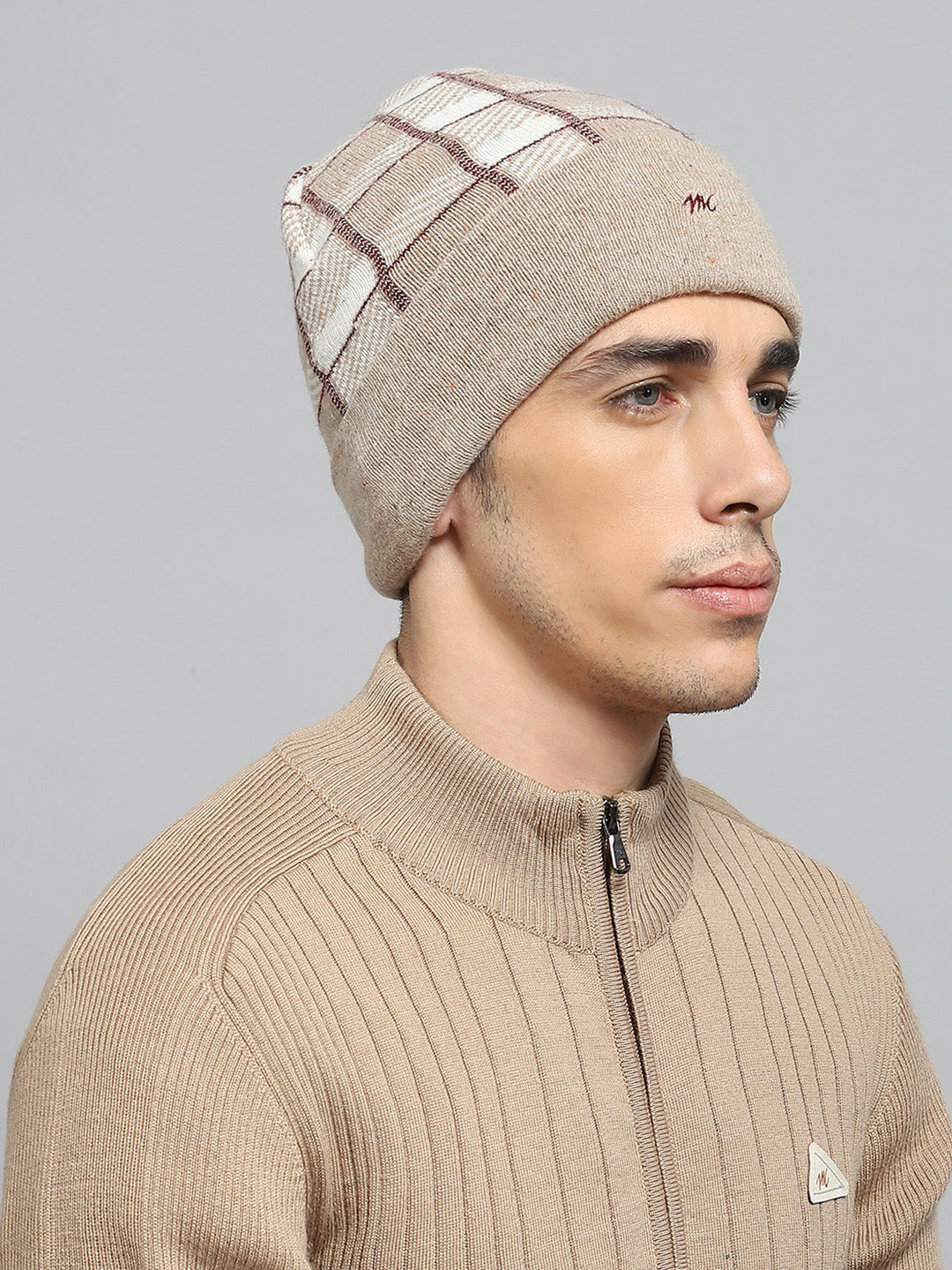 Men Beige Self Design Cap