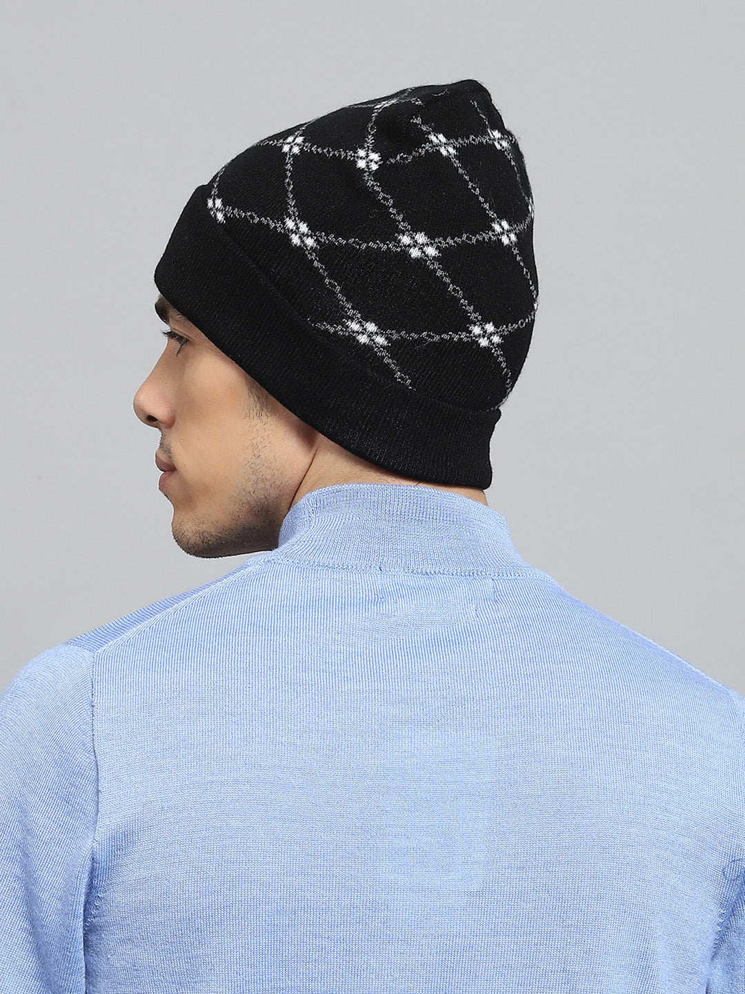 Men Black Self Design Cap