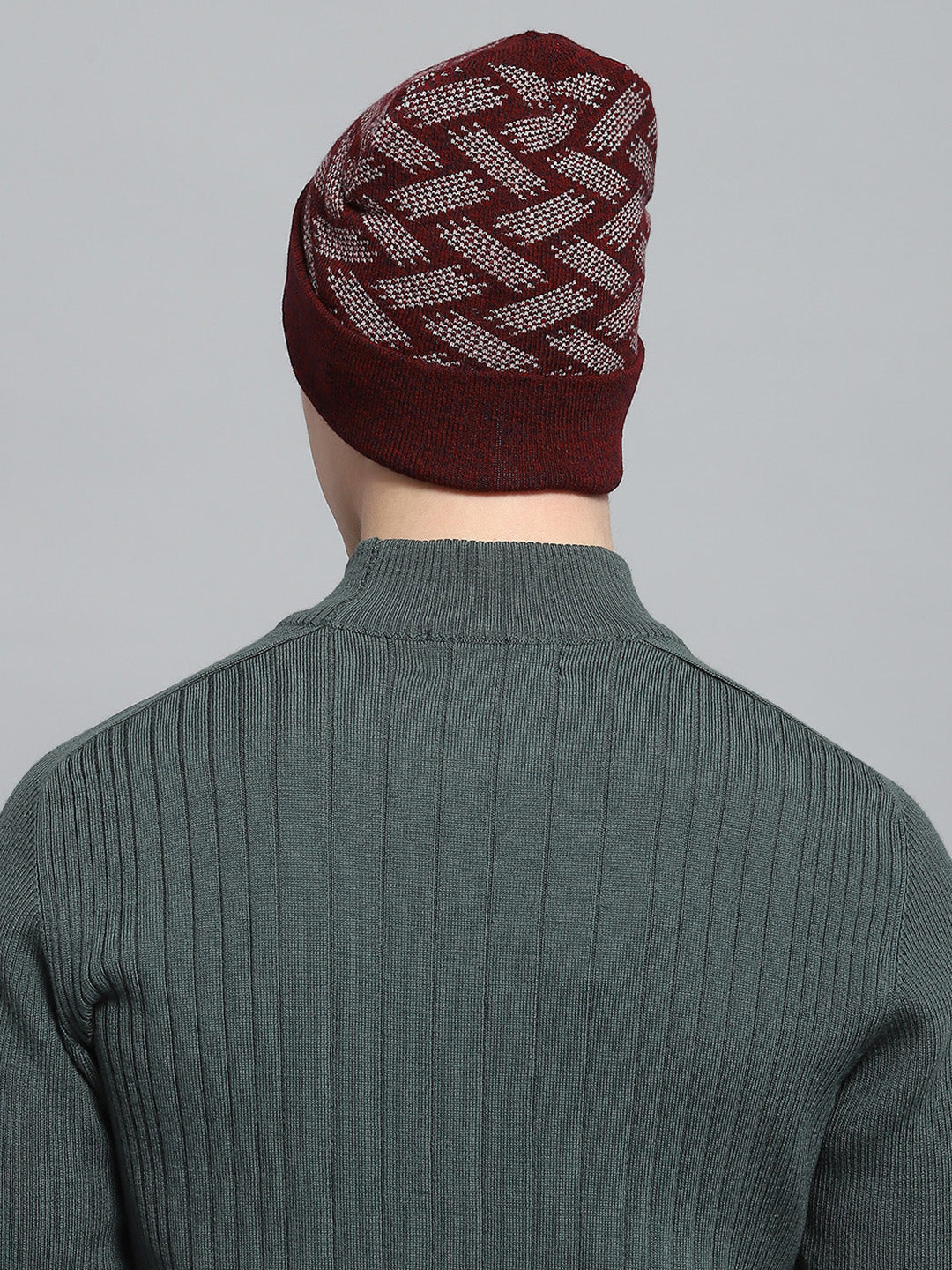 Men Maroon Self Design Cap