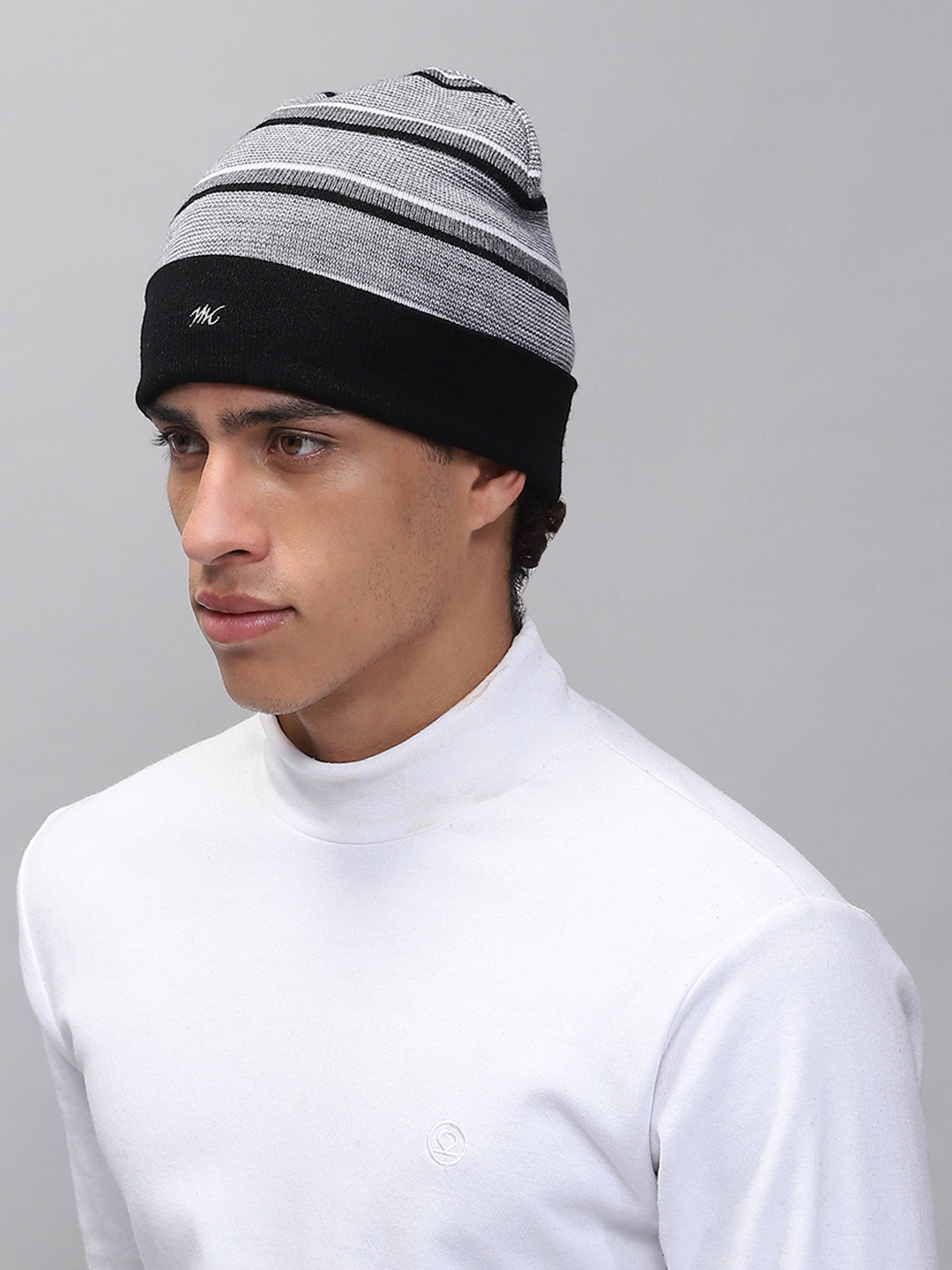 Men Black Self Design Cap