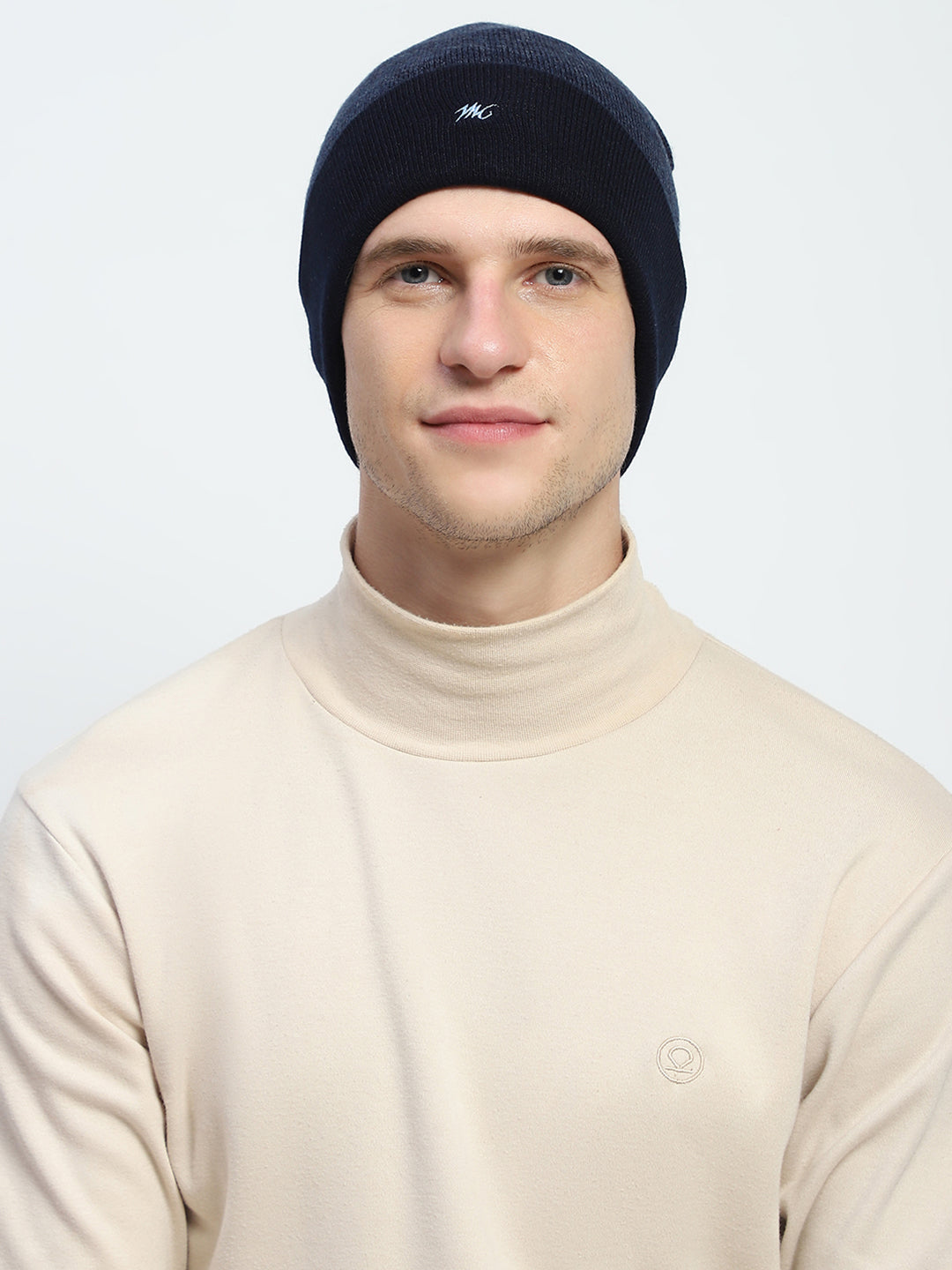 Men Navy Blue Self Design Cap