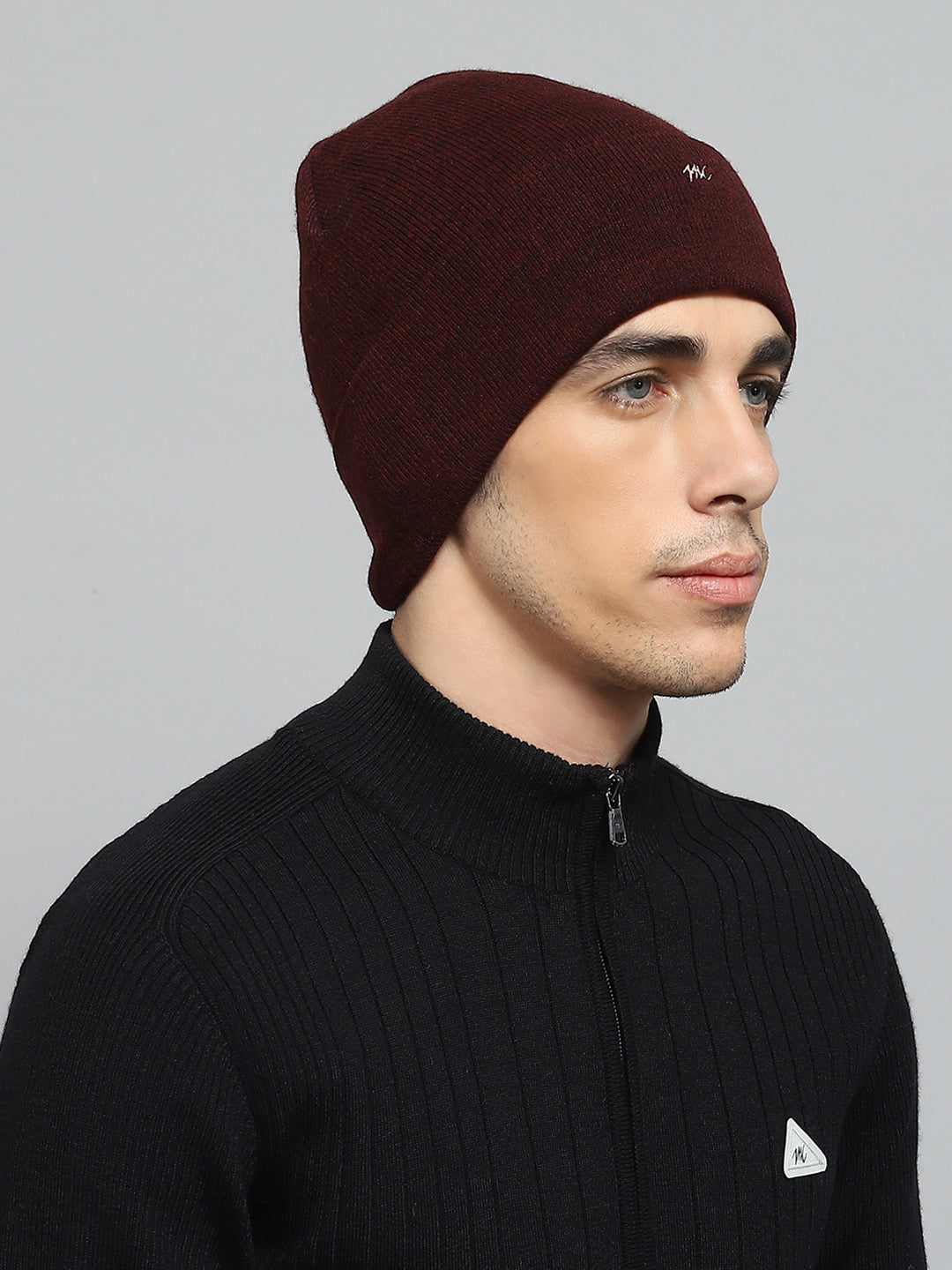 Men Maroon Self Design Cap