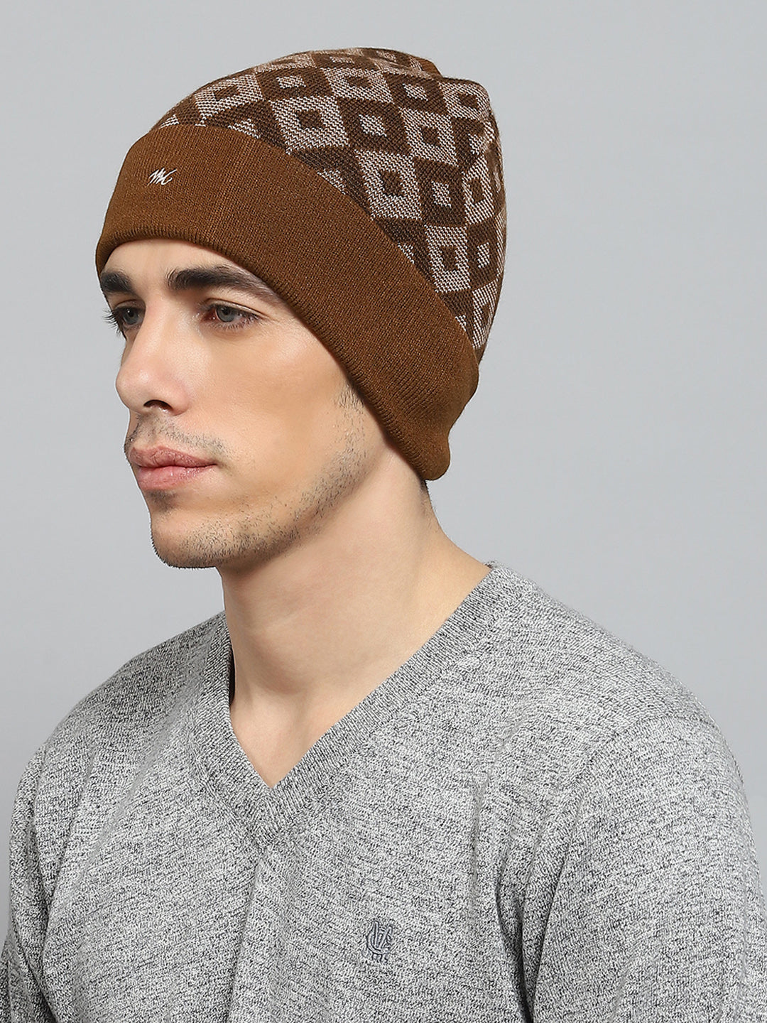 Men Brown Self Design Cap