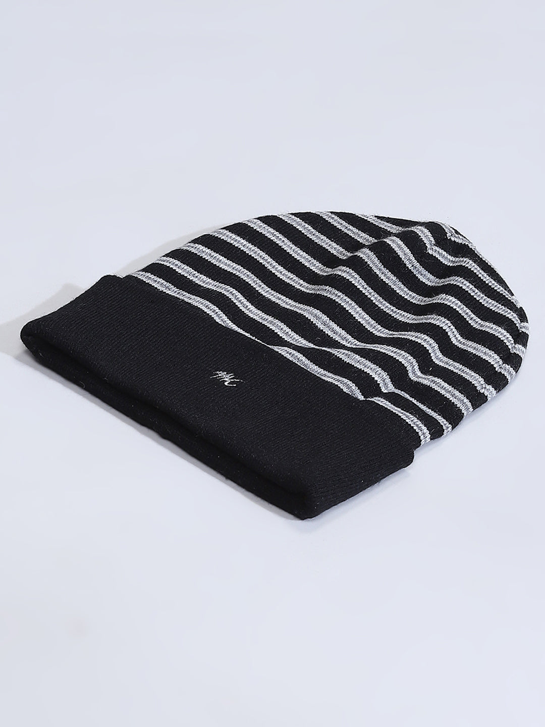 Men Black Self Design Cap