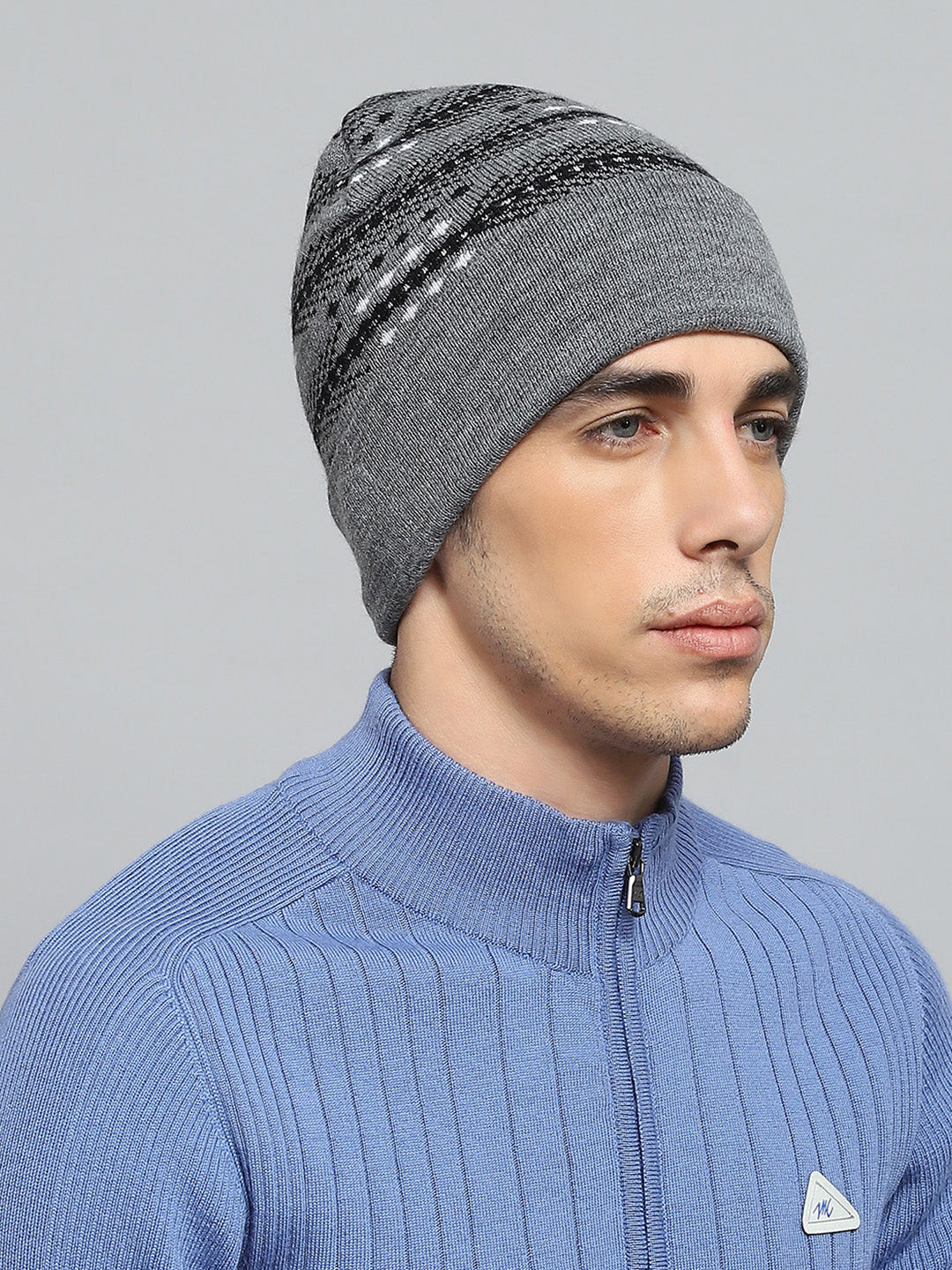 Men Grey Self Design Cap