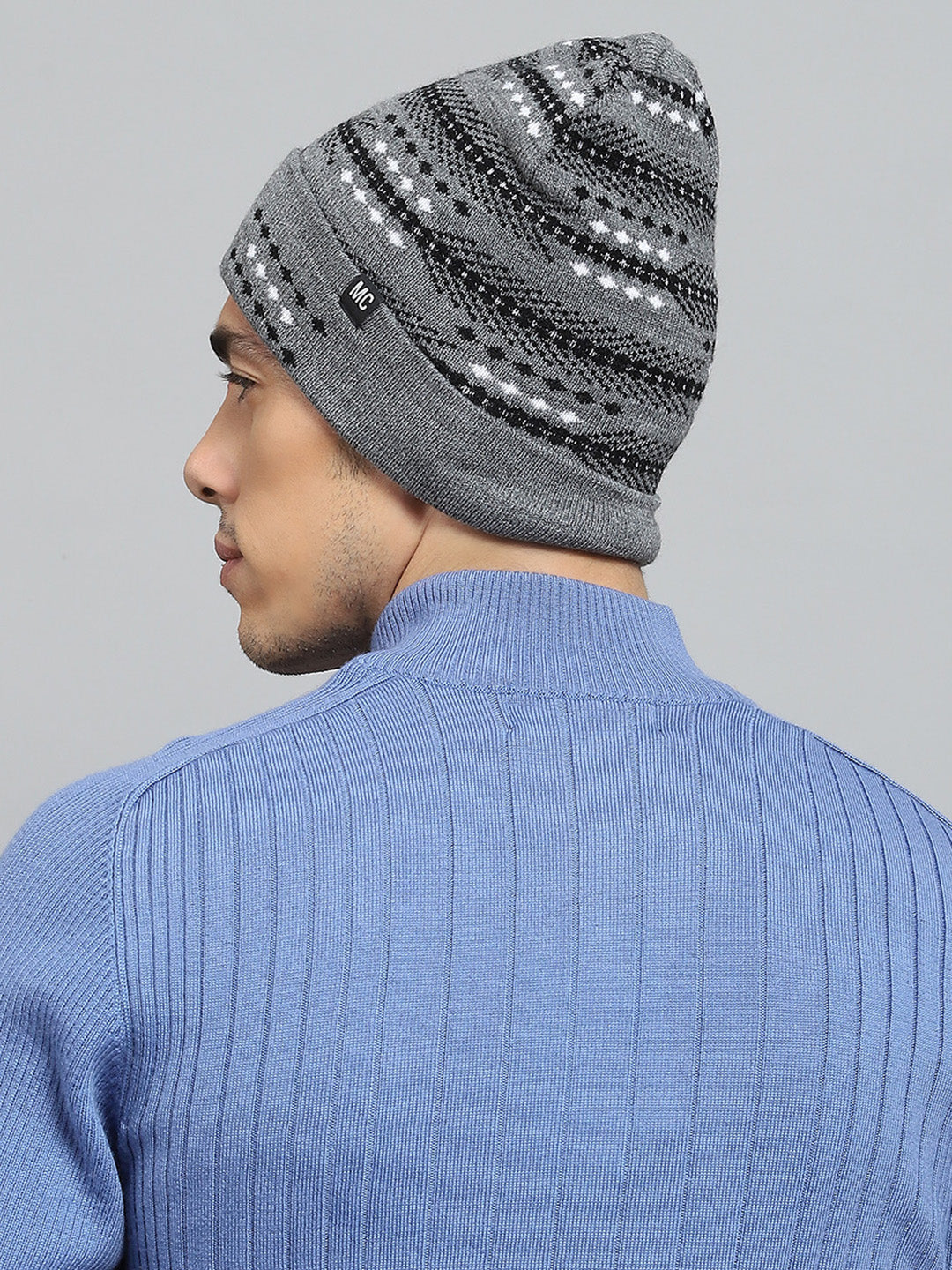 Men Grey Self Design Cap